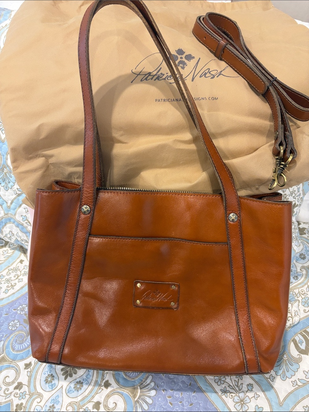 Patricia Nash Cognac Brown Leather Tote with Strap